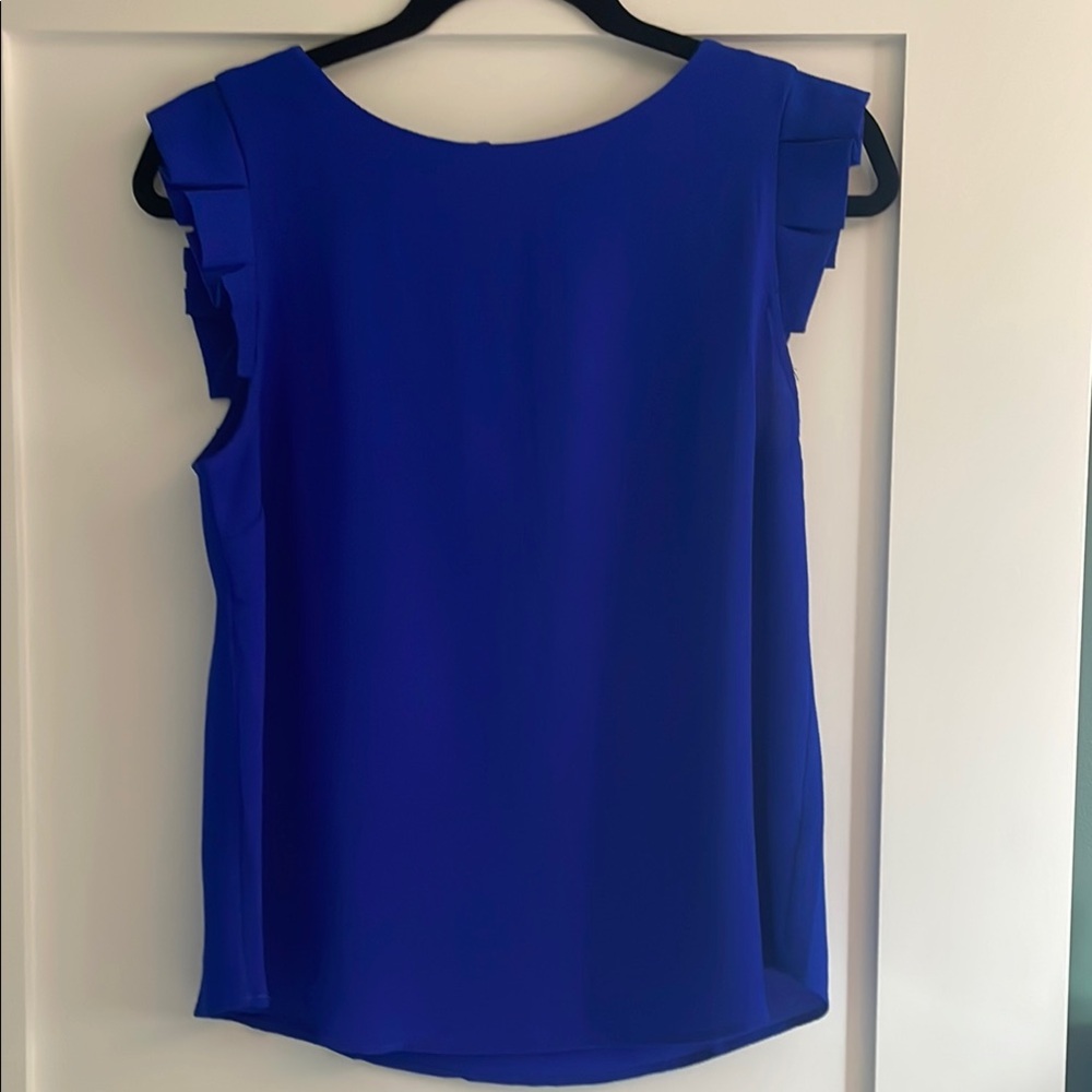 Blue Ruffled Sleeveless Blouse